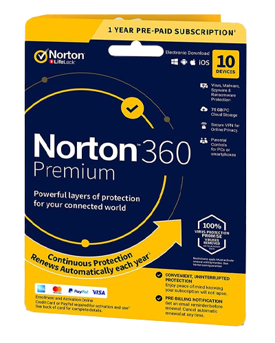 Norton 360 Premium | 10 Eszköz | 1 Év | 75 Gb Cloud Storage | EU | NON SUB